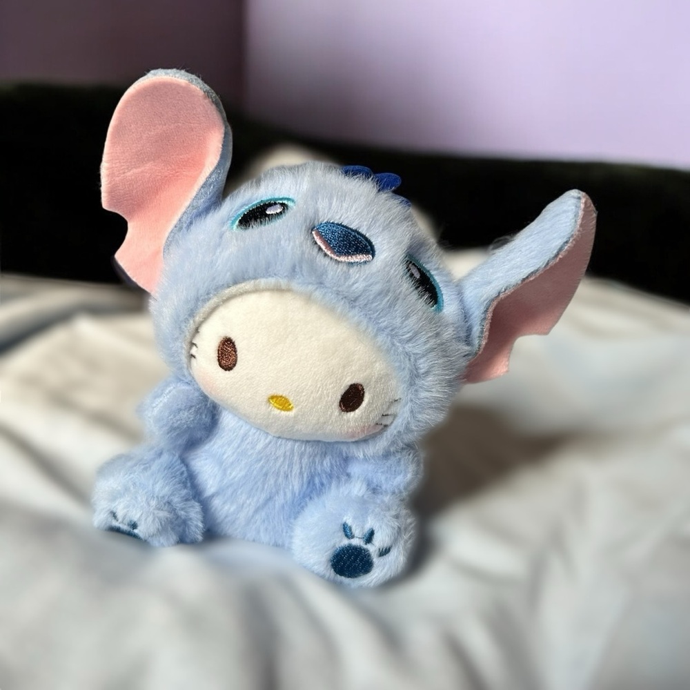 Hello Kitty Dressed as Stitch Plush Keychain – Cute Blue Costume, 5”